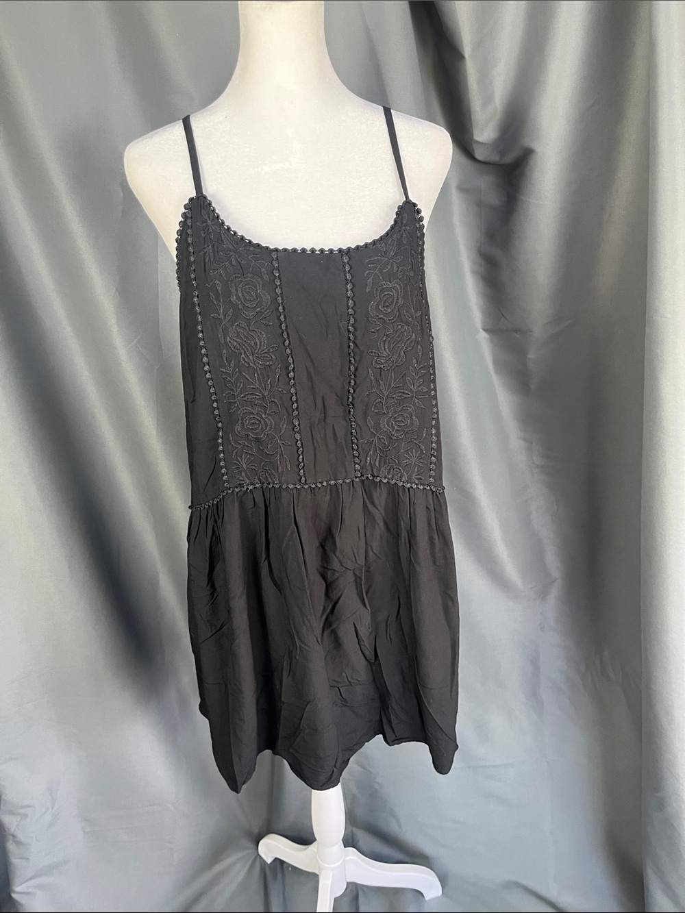 Loft Black Embroidered Spaghetti Strap Women’s dress